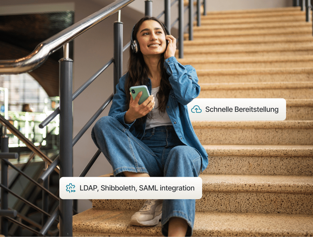 Hochschulmitarbeitende nutzen Studo-Lösungen am Computer und Smartphone, wobei schnelle Implementierung sowie Integrationsmöglichkeiten wie LDAP, Shibboleth und SAML hervorgehoben werden.